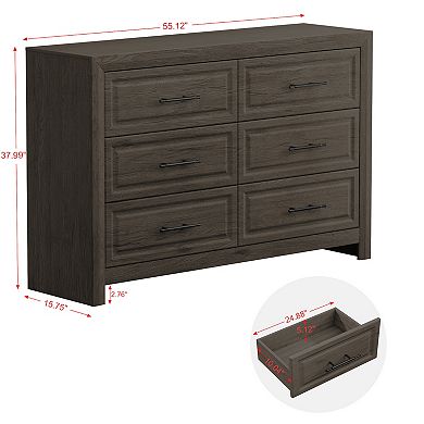 Serwall Elegant MDF 6-Drawer Dresser Featuring a Wood-Like Finish
