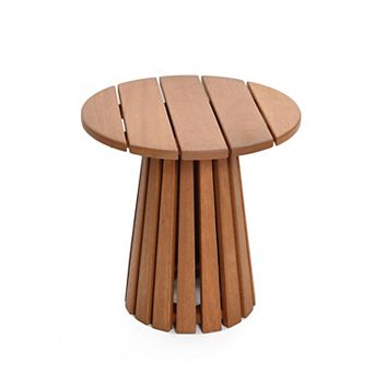 LuxenHome Side Table, 17'' Natural Solid Wood Round Accent End Table for Indoor Outdoor, Plant Stand
