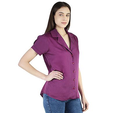 Women's Silk Button Down Shirts Short Sleeve V-Neck Satin Blouse Work Top