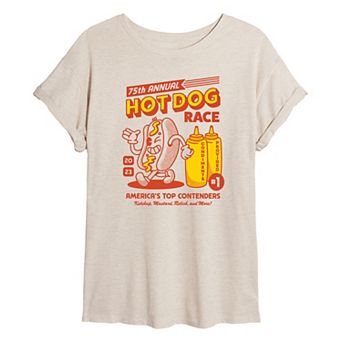 Juniors' Hot Dog Race Oversized Tee
