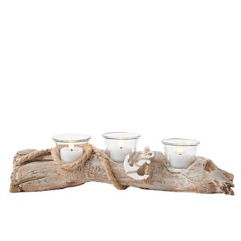 Studio 66 Anchors Centerpiece - Natural Wood Candle Holder & LED Tealights Set