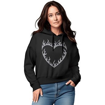 Women's Flame Heart Graphic Cropped Hoodie