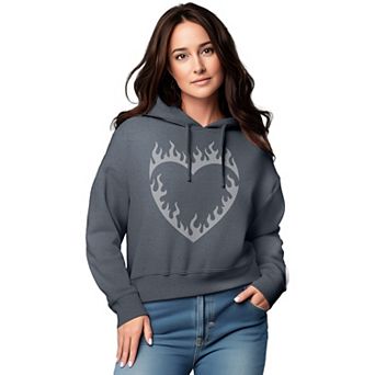 Women's Flame Heart Graphic Cropped Hoodie