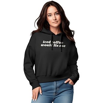 Women's Iced Coffee Would Fix Me Graphic Cropped Hoodie