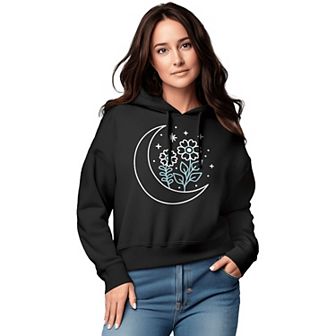 Women's Moon Flowers Graphic Cropped Hoodie