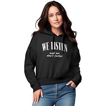 Women's We Listen We Don't Judge Graphic Cropped Hoodie