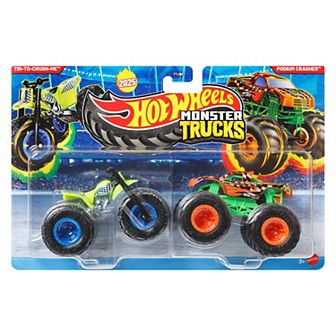 Hot Wheels Monster Trucks Demolition Doubles Tri-To-Crush-Me & Podium Crasher Toy Trucks 2 pk