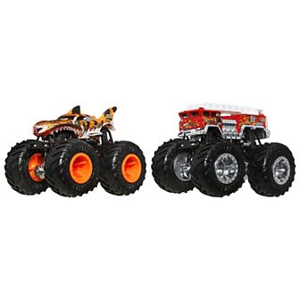 Hot Wheels Monster Trucks Demolition Doubles HW Tiger Shark & 5 Alarm Toy Trucks 2 pk