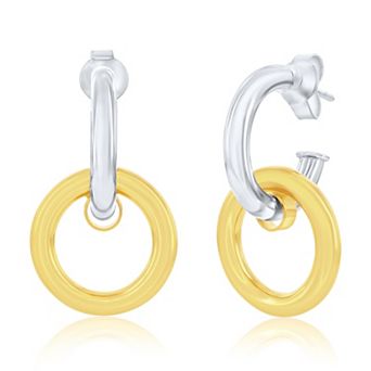 Argento Bella Two Tone Sterling Silver Double Round Link Earrings