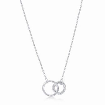 Argento Bella Sterling Silver Polished & Textured Double Circle Necklace