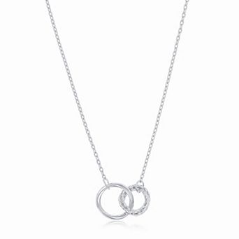 Argento Bella Sterling Silver Polished & Textured Double Circle Necklace