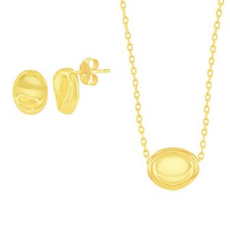 Argento Bella Sterling Silver Polished Bean Necklace & Stud Earring Set