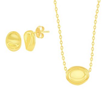 Argento Bella Sterling Silver Polished Bean Necklace & Stud Earring Set