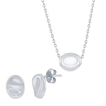 Argento Bella Sterling Silver Polished Bean Necklace & Stud Earring Set