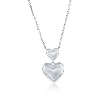 Argento Bella Sterling Silver Puffed Matte Double Heart Necklace