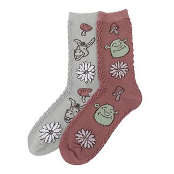 Women's 2-Pack Shrek Flower & Mushroom Crew Socks