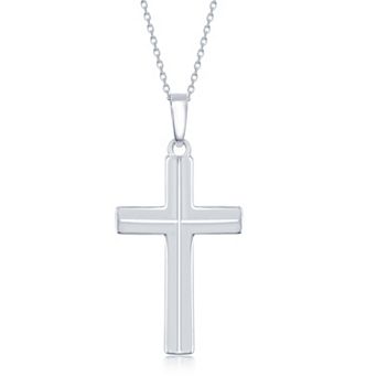 Argento Bella Sterling Silver Lined Cross Pendant Necklace