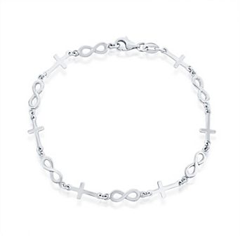 Argento Bella Sterling Silver Cross & Infinity Link Bracelet