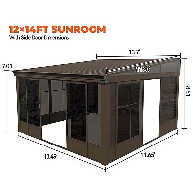 Mondawe 12x14 ft. Wall Mounted All-Season Permanent Outdoor Patio Gazebo Sunroom with Side Door