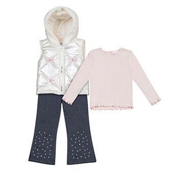Baby & Toddler Little Lass 3 pc Puffer Vest, Top & Pants Set