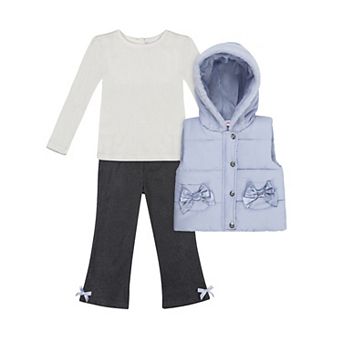 Baby & Toddler Little Lass 3 pc Puffer Vest, Top & Pants Set