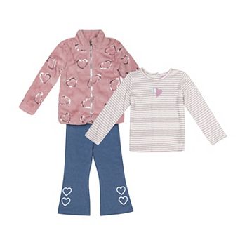 Baby & Toddler Little Lass 3 pc Faux Fur Jacket, Long Sleeve Top & Pants Set