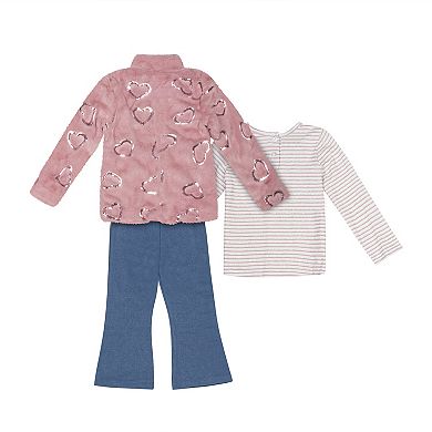 Baby & Toddler Little Lass 3-pc. Faux Fur Jacket, Long Sleeve Top & Pants Set