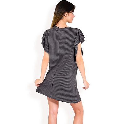 Anna-Kaci Women's Ruffle Sleeve Textured Knit Mini Shift Dress, Small 4-6 / Black