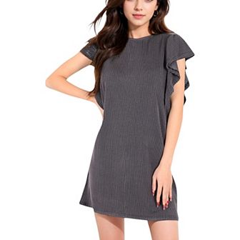 Women's Ruffle Sleeve Textured Knit Mini Shift Dress
