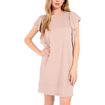 Women's Ruffle Sleeve Textured Knit Mini Shift Dress