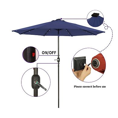 Mondawe 9ft Patio Umbrella Outdoor Market 32 LED Solar Umbrella with Tilt and Crank