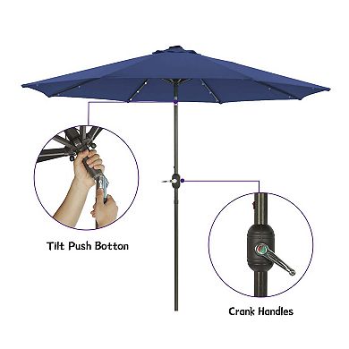 Mondawe 9ft Patio Umbrella Outdoor Market 32 LED Solar Umbrella with Tilt and Crank