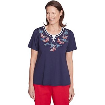 Petite Alfred Dunner Butterfly Criss-Cross Short Sleeve Tee