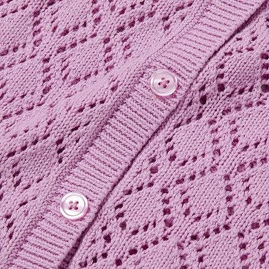 Girls 2-16 Lands' End Button Front Pointelle Knit Sweater