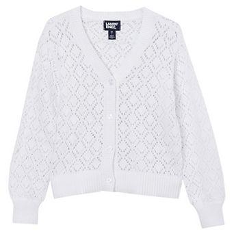 Girls 2-16 Lands' End Button Front Pointelle Knit Sweater