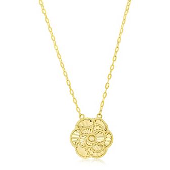 Divine Gold 14k Gold Beaded Outline Diamond-Cut Flower Necklace
