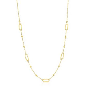 Divine Gold 14k Gold Diamond-Cut Bead & Oval Necklace