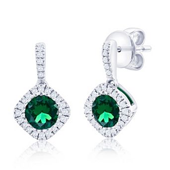 Divine Gold Sterling Silver Lab-Created Emerald & 1/8 Carat T.W. Diamond Dangle Stud Earrings