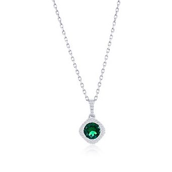 Divine Gold Sterling Silver Lab-Created Emerald & Diamond Accent Halo Pendant Necklace