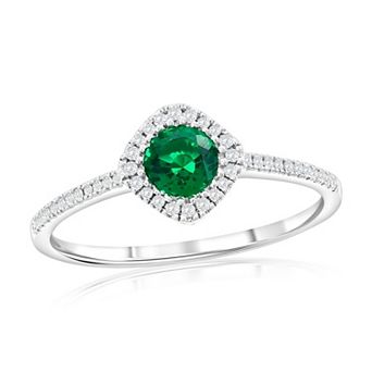 Divine Gold Sterling Silver Lab-Created Emerald & 1/8 Carat T.W. Diamond Square Ring