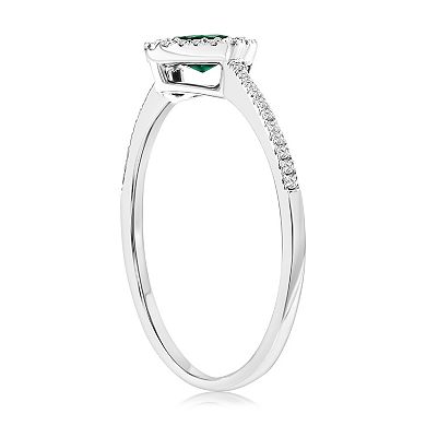 Divine Gold Sterling Silver Lab-Created Emerald & 1/8 Carat T.W. Diamond Square Ring