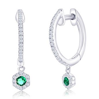 Divine Gold Sterling Silver Lab-Created Gemstone & 1/6 Carat T.W. Diamond Hexagon Hoop Earrings