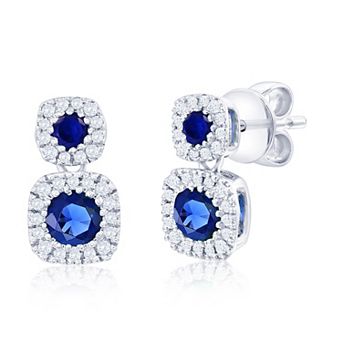 Divine Gold Sterling Silver Lab-Created Sapphire & 1/8 Carat T.W. Diamond Double Drop Earrings
