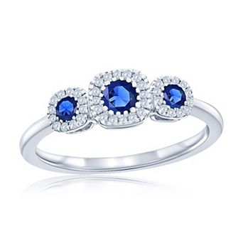 Divine Gold Sterling Silver Lab-Created Sapphire & 1/10 Carat T.W. Diamond 3-Stone Ring