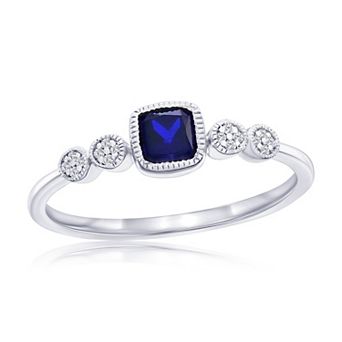 Divine Gold Sterling Silver Lab-Created Sapphire & Diamond Accent Square Ring