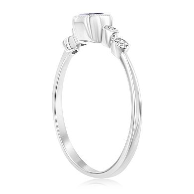 Divine Gold Sterling Silver Lab-Created Sapphire & Diamond Accent Square Ring