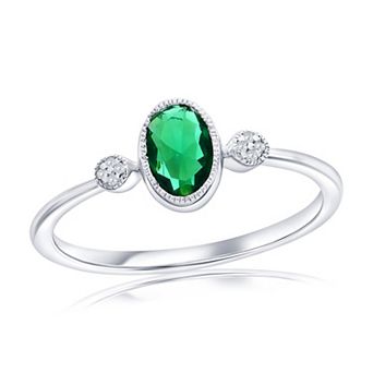 Divine Gold Sterling Silver Lab-Created Emerald & Diamond Accent Oval Ring