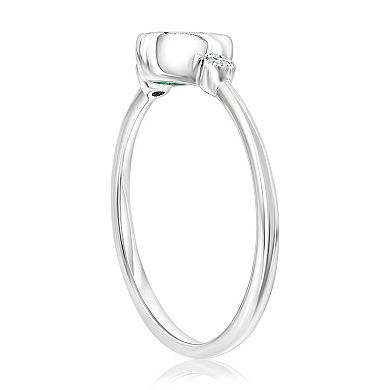 Divine Gold Sterling Silver Lab-Created Emerald & Diamond Accent Oval Ring