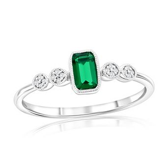 Divine Gold Sterling Silver Lab-Created Emerald & Diamond Accent Ring