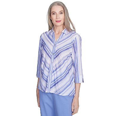 Women's Alfred Dunner Mitered Iris Stripe Button Down Top